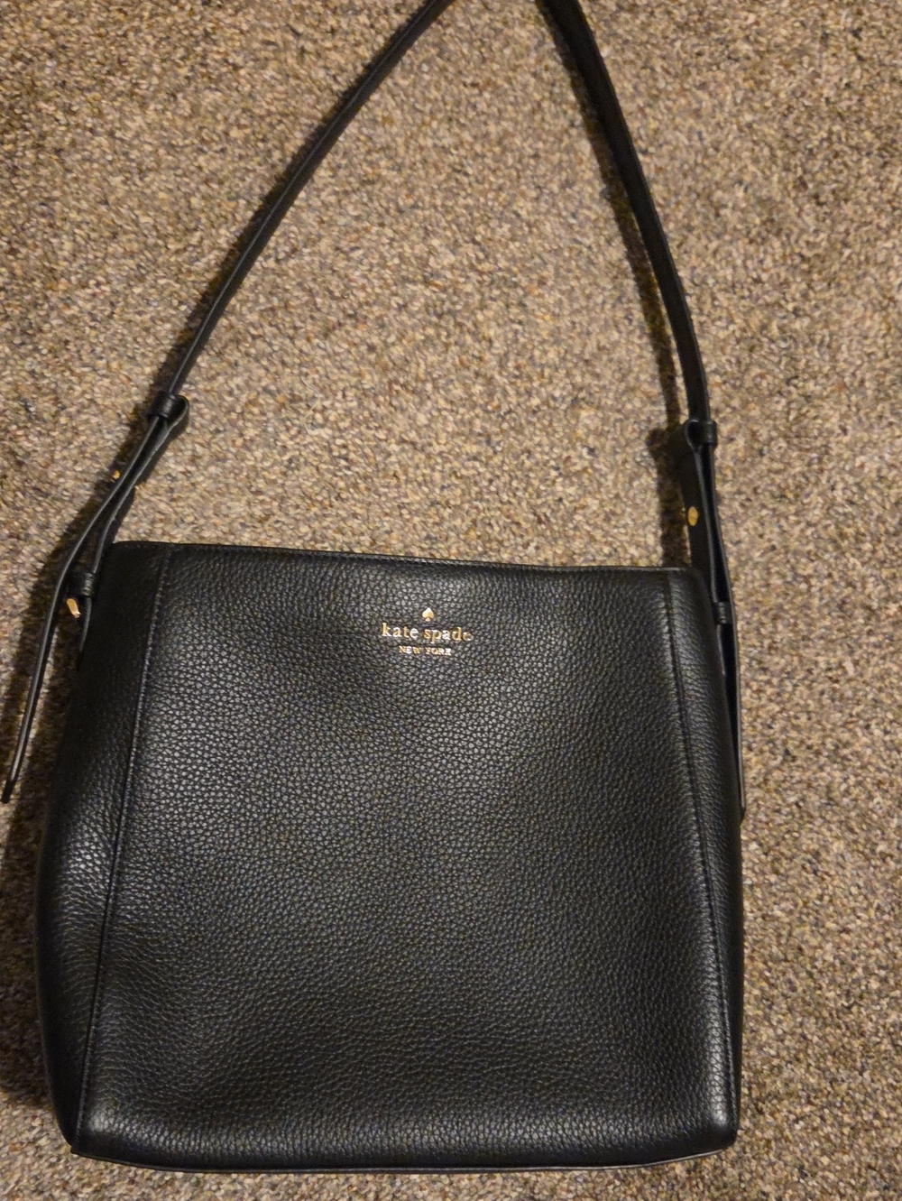 kate spade Black Pebbled Leather Shoulder Bag with Gold Logo Accent